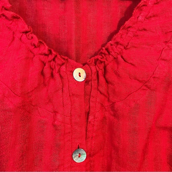 Flax Womens Red Linen Button Down Blouse Shirt  Textured Red  Size PS - Picture 6 of 11
